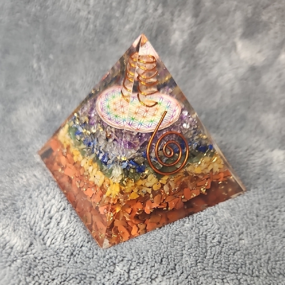 Orgonite Pyramid Sculpture - Copper Resin Multistone